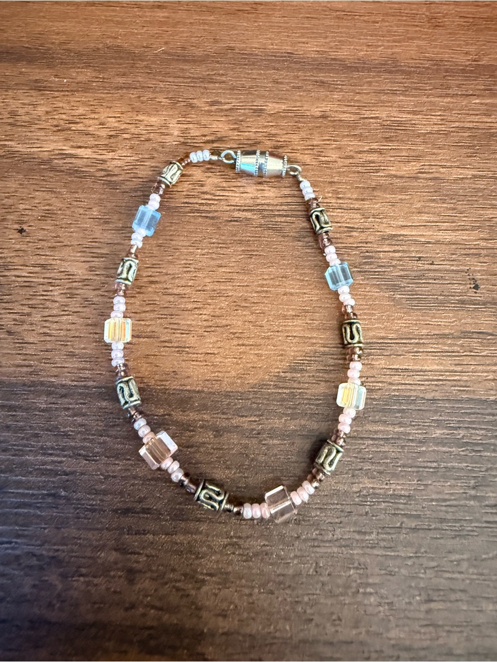 Delicate Pink and Blue Beaded Bracelet
